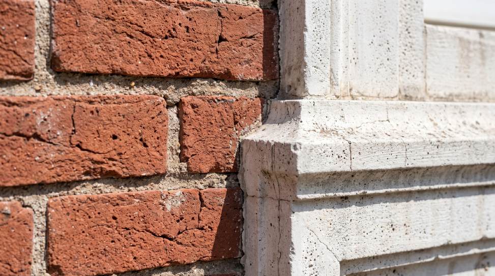 Red brickwork meeting a light stone element on Type B