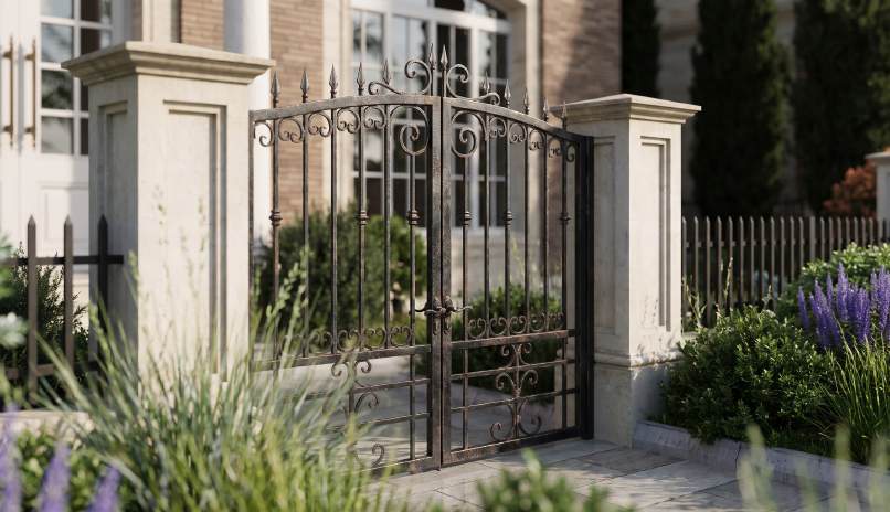 Iron gate and planting in front of Villa Type C