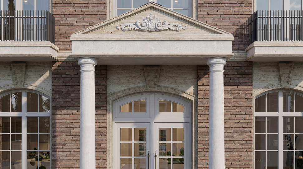 Entrance columns and brickwork detail of Villa Type B