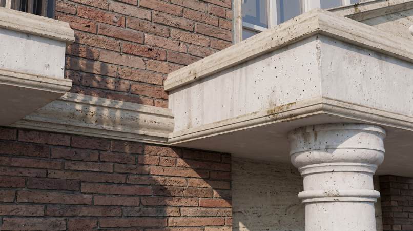 Stone balcony detail on the Type B brick facade