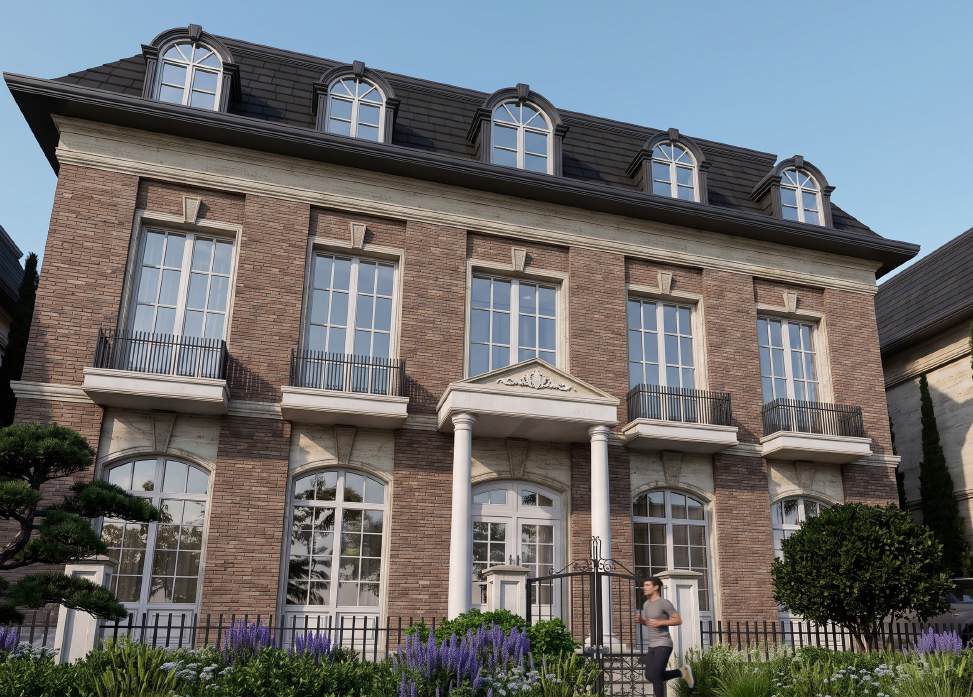Full brick facade of Villa Type B with landscaping