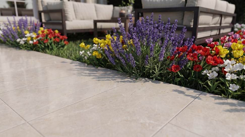 Lavender and tulip planting beside the Type A terrace