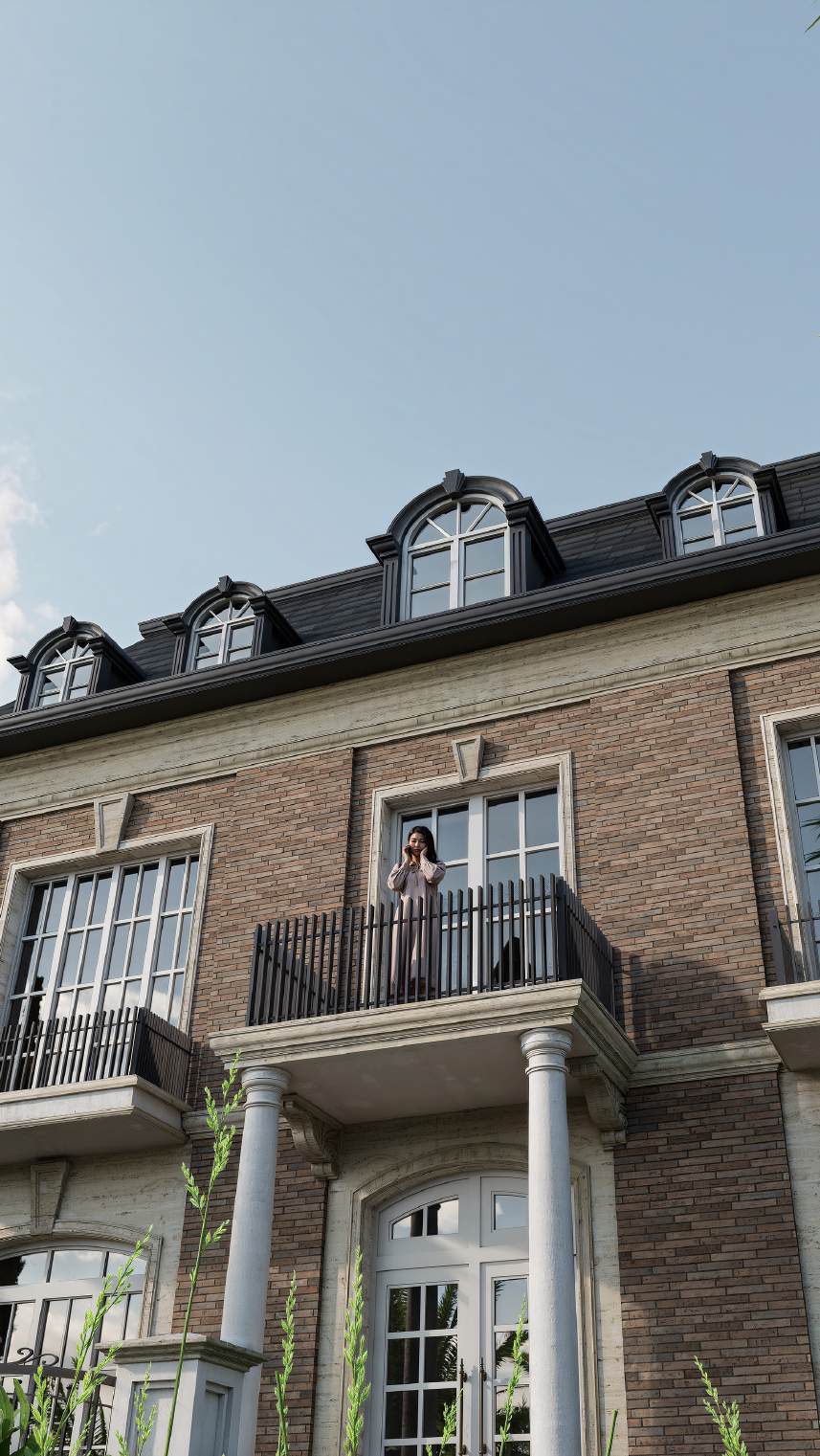 Villa Type C front elevation with central balcony