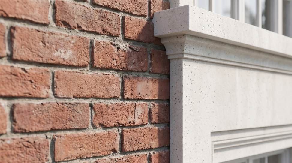 Red brick wall meeting a light stone element on Type C